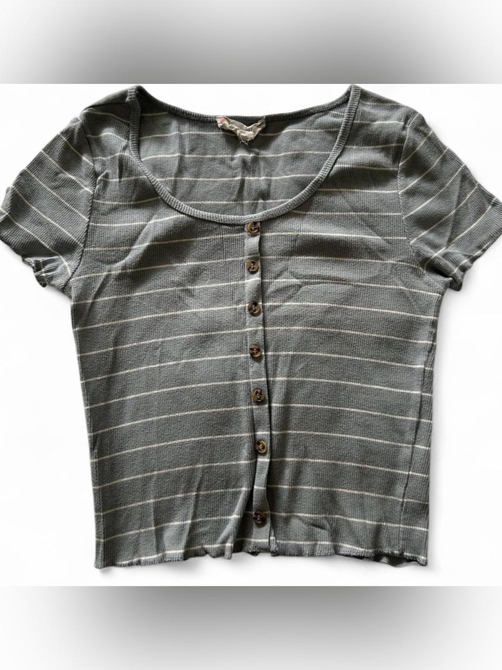 Pink Rose Striped Scoop Neck Button-Front Crop Top size M
